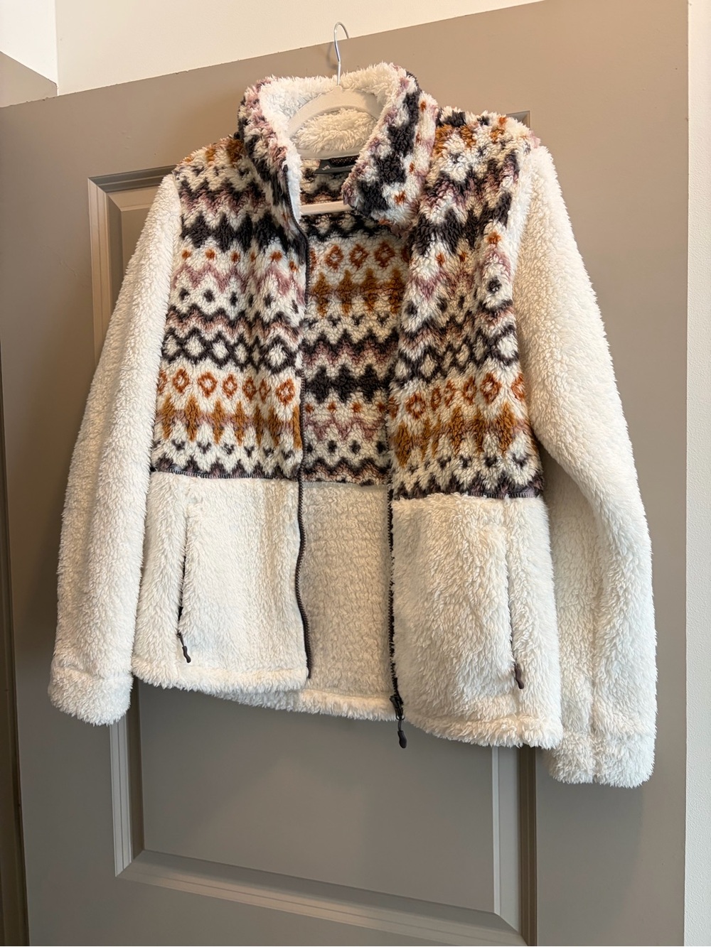 Free Country Cream Sherpa Jacket with Fair Isle Yoke